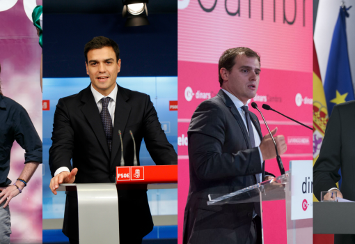 Pablo Iglesias, Pedro Sanchez, Albert Rivera et Mariano Rajoy